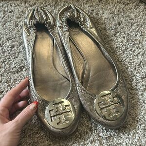 Tory Burch Metallic Reva Flats 8.5